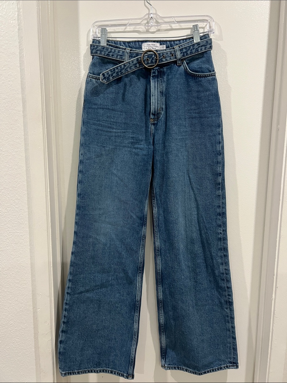 & Other Stories Belted Flare Jeans High-Rise Wide-Leg Size 4
